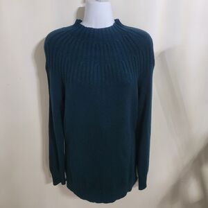 Anthropologie Emerald Green Long Sleeve Ribbed Yoke Knit Sweater Size XS